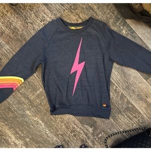 EUC Aviator Nation Blue Crew Sweatshirt with Neon Pink Bolt Size Mediun